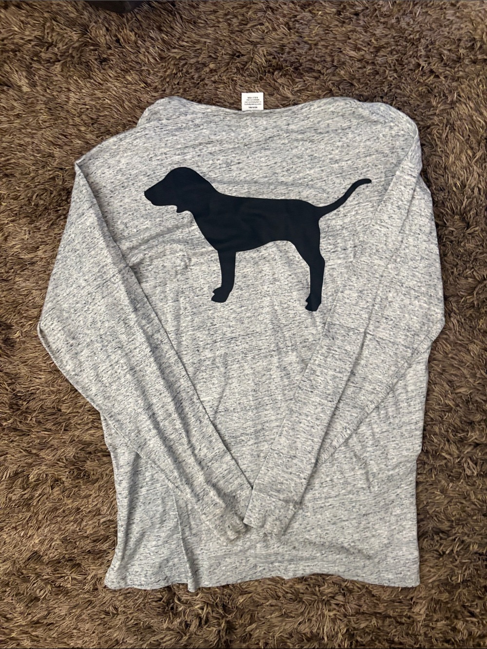 PINK Victoria's Secret cute Heather Gray shirt Black Dog Silhouette